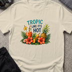 Tropic Like it's Hot T-Shirt in Sand, front view.