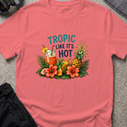 Tropic Like it's Hot T-Shirt in Coral Silk, front view.