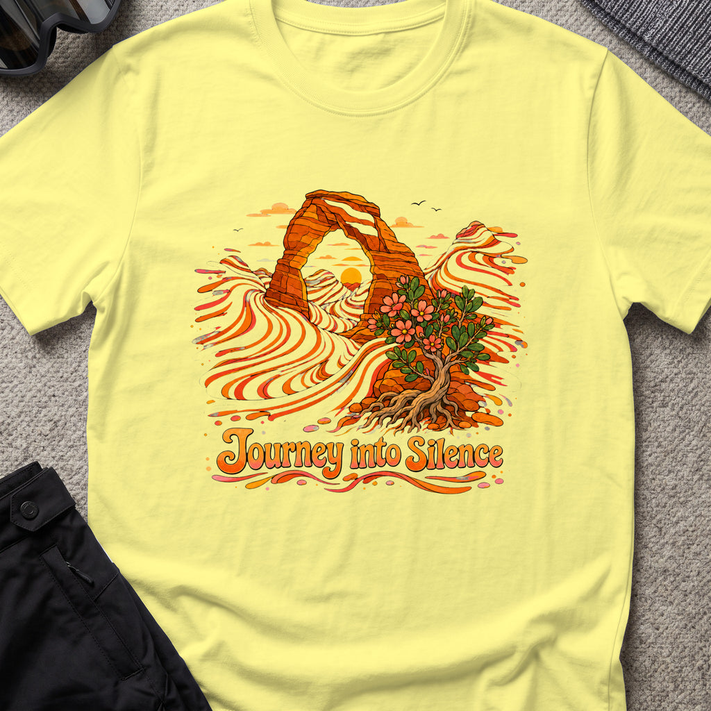 Journey Into Silence T-Shirt in Cornsilk, front view.