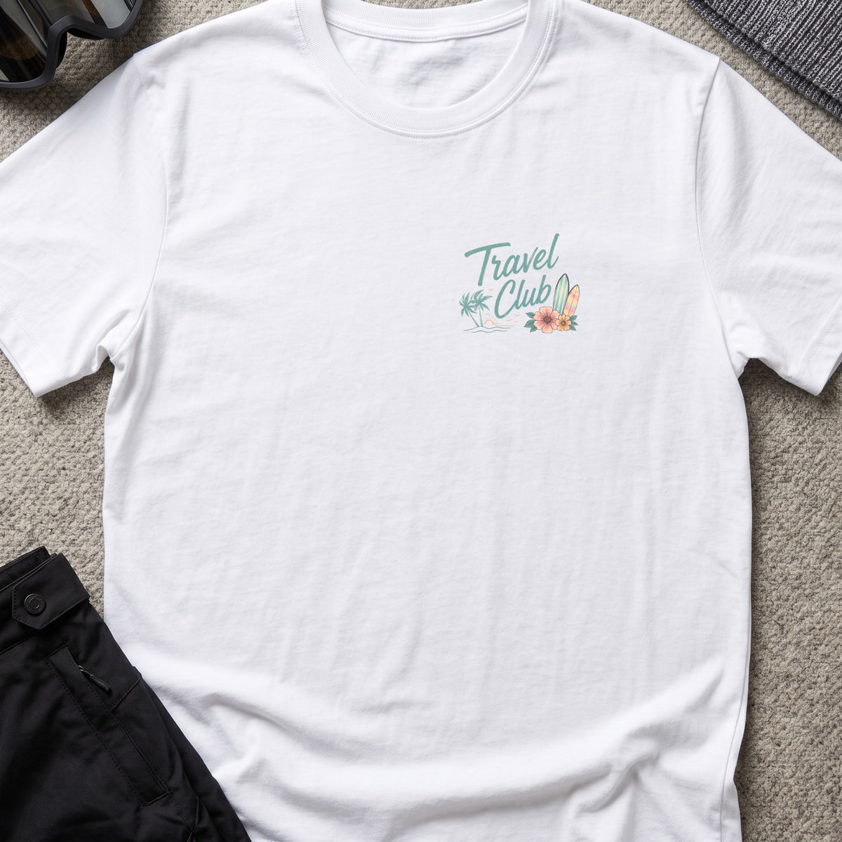 Travel Club T-Shirt in White, front view.