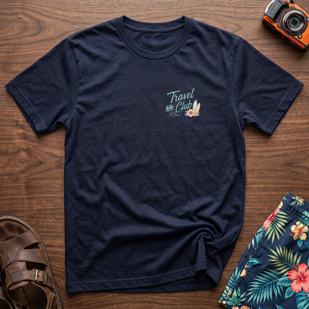 Travel Club T-Shirt in Navy, front view.