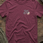 Travel Club T-Shirt in Heather Maroon, front view.