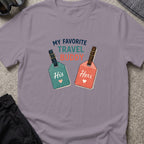 My Favorite Travel Buddy T-Shirt in Paragon, front view.