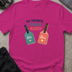 My Favorite Travel Buddy T-Shirt in Antique Heliconia, front view.