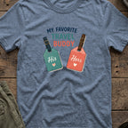 My Favorite Travel Buddy T-Shirt in Heather Indigo, front view.