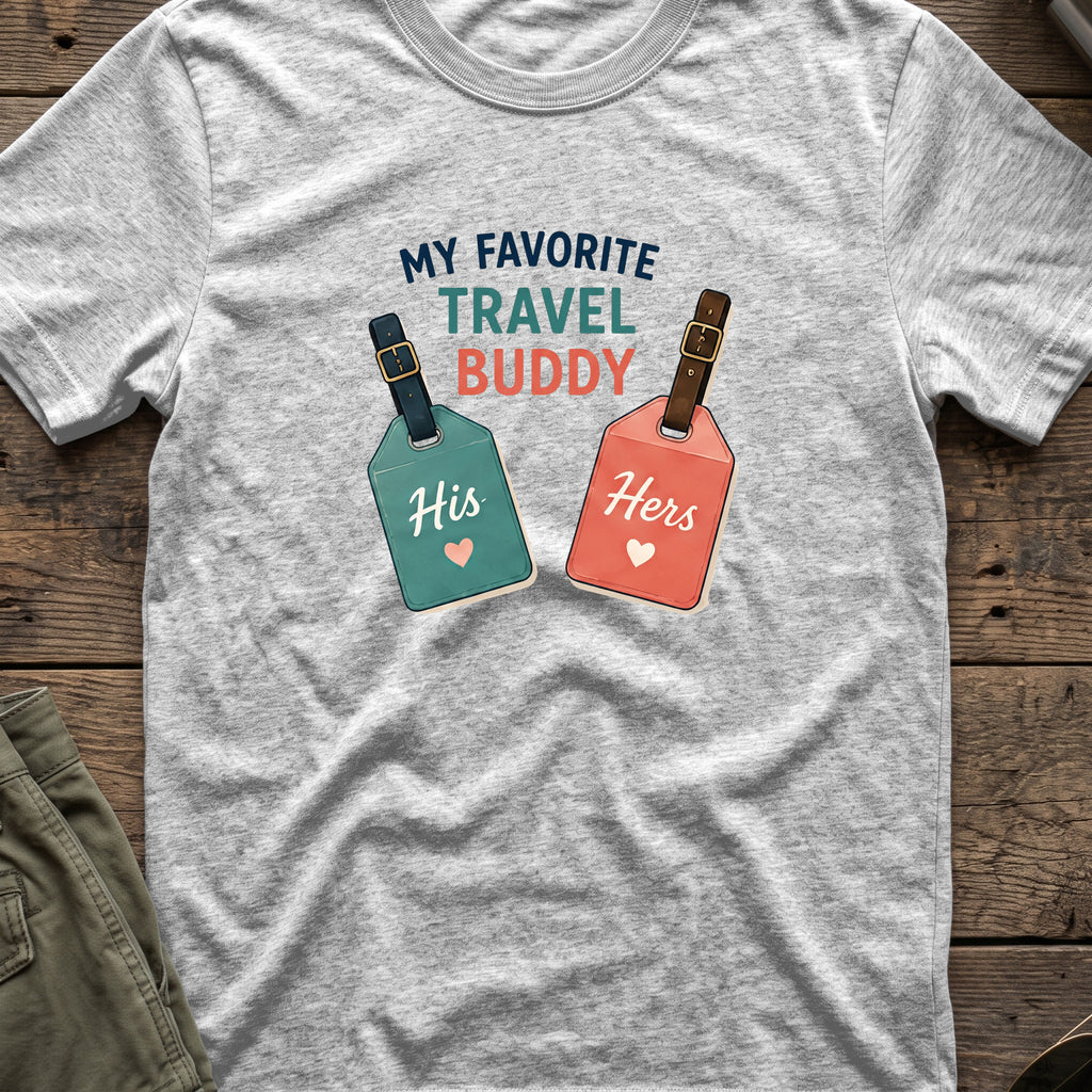 My Favorite Travel Buddy T-Shirt in Sport Grey, front view.