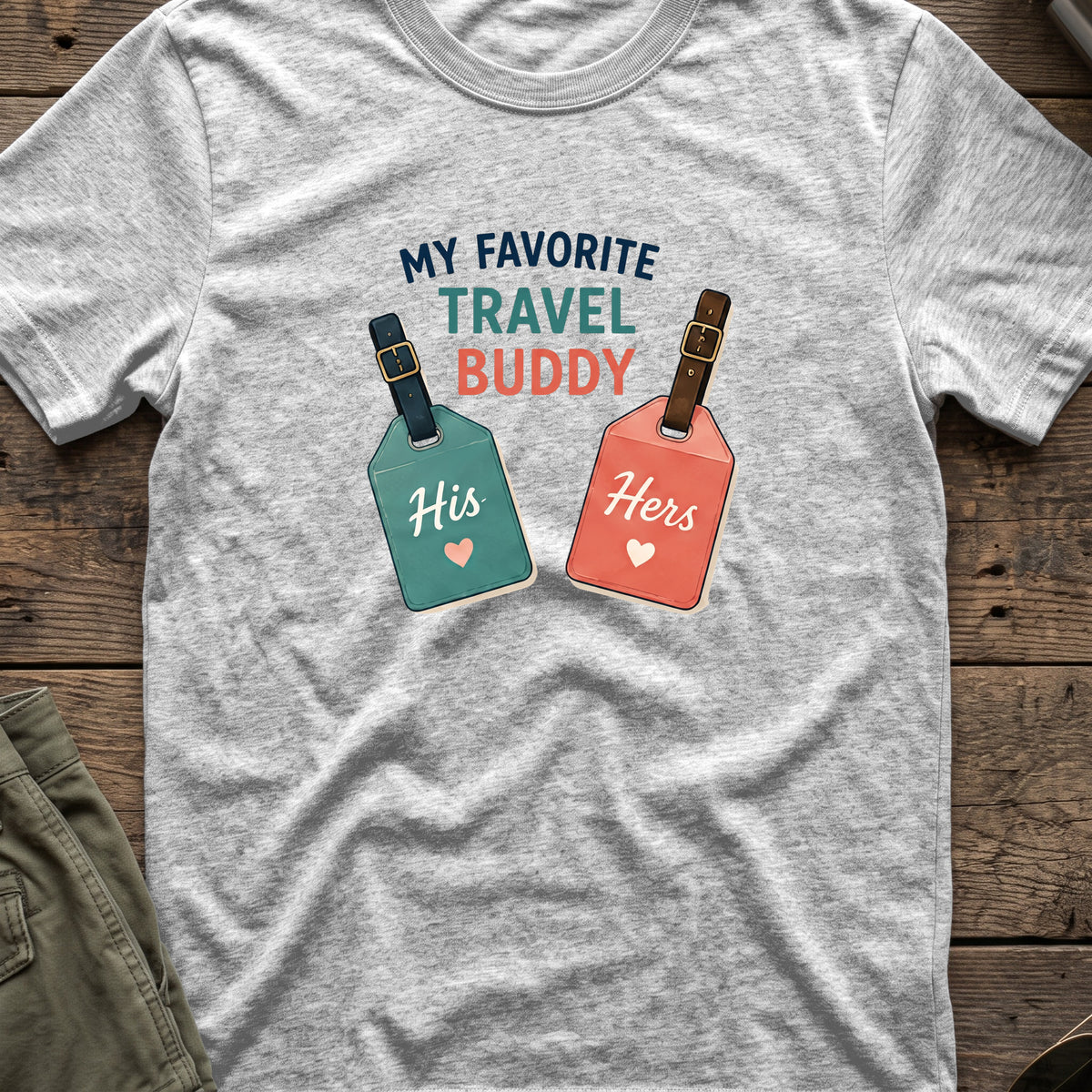 My Favorite Travel Buddy T-Shirt in Sport Grey, front view.