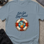 Let's Get Ship Faced T-Shirt — Ocean View in Stone Blue, front view.