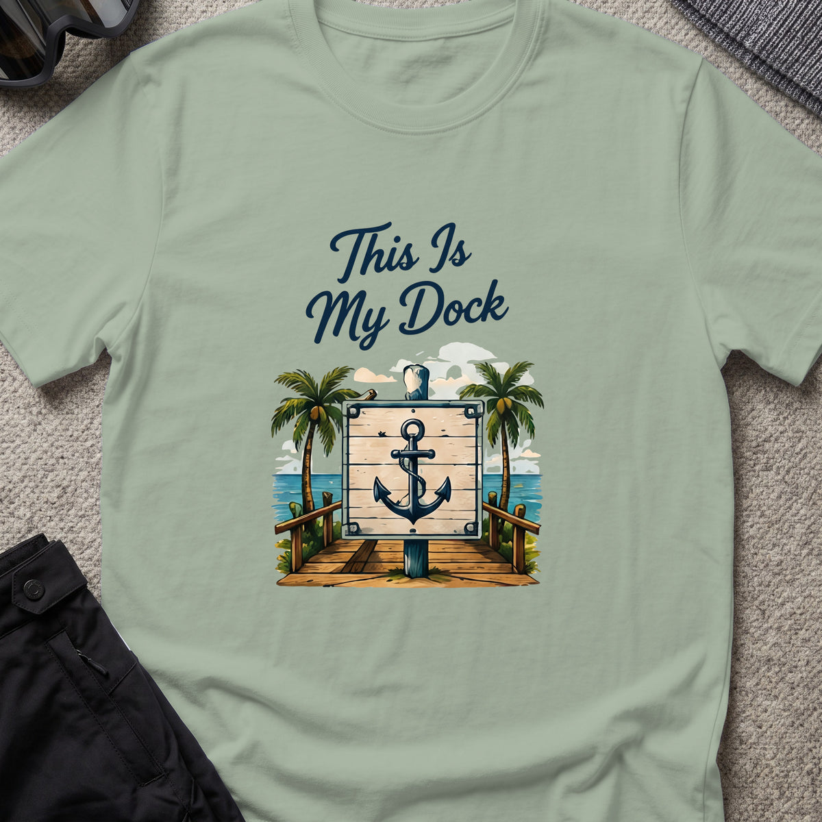 This Is My Dock T-Shirt — Anchor in Sage, front view.