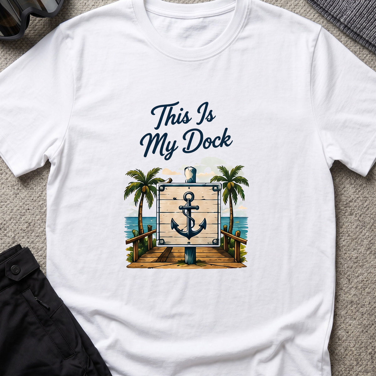 This Is My Dock T-Shirt — Anchor in White, front view.