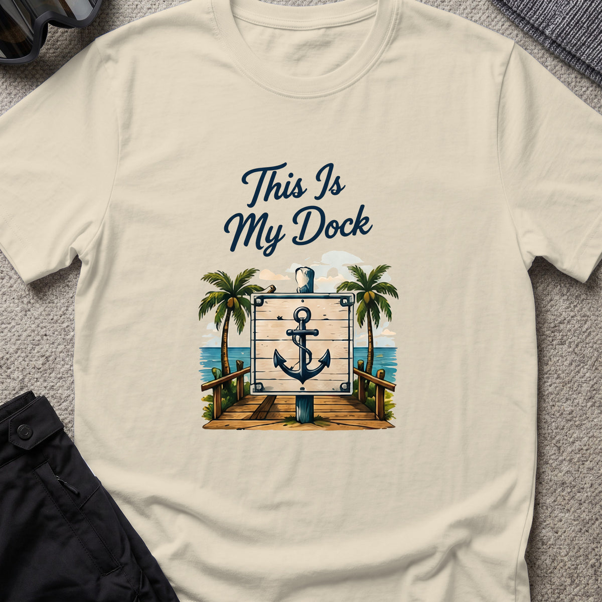 This Is My Dock T-Shirt — Anchor in Sand, front view.