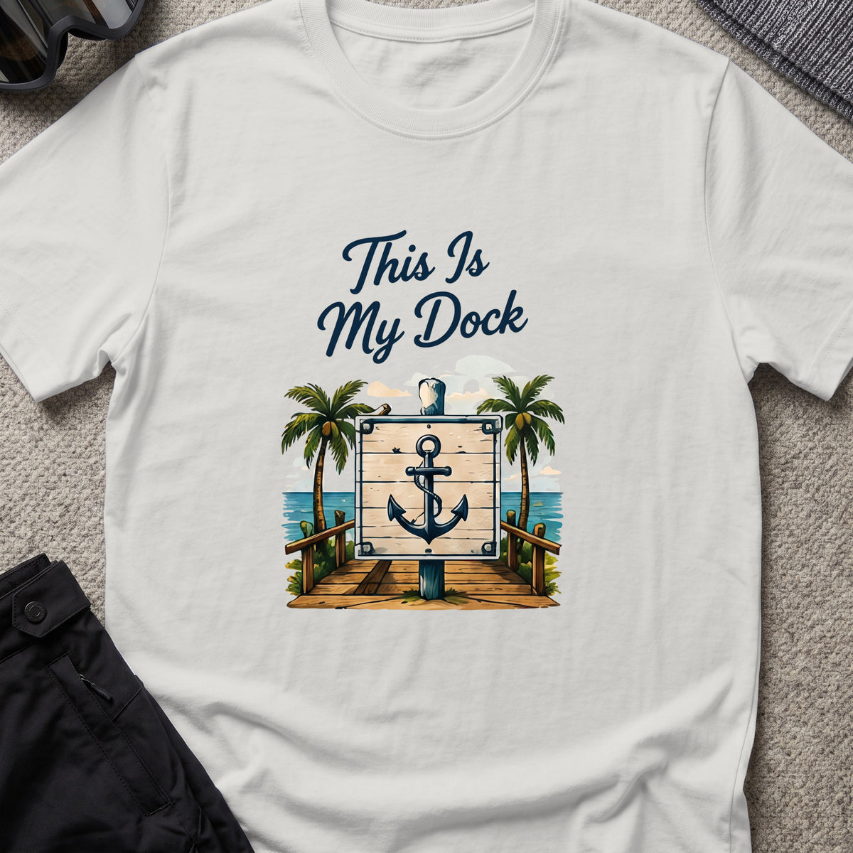 This Is My Dock T-Shirt — Anchor in Ice Grey, front view.
