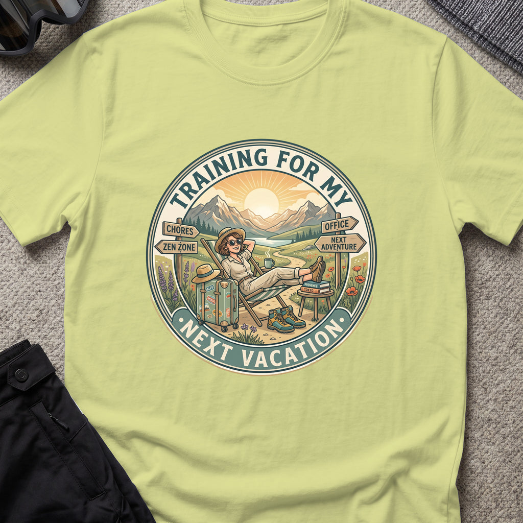 Training for My Next Vacation T-Shirt in Pistachio, front view.