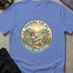 Training for My Next Vacation T-Shirt in Iris, front view.