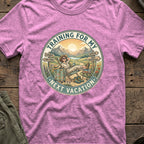 Training for My Next Vacation T-Shirt in Heather Radiant Orchid, front view.