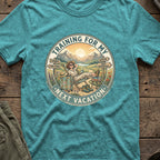 Training for My Next Vacation T-Shirt in Heather Galapagos Blue, front view.