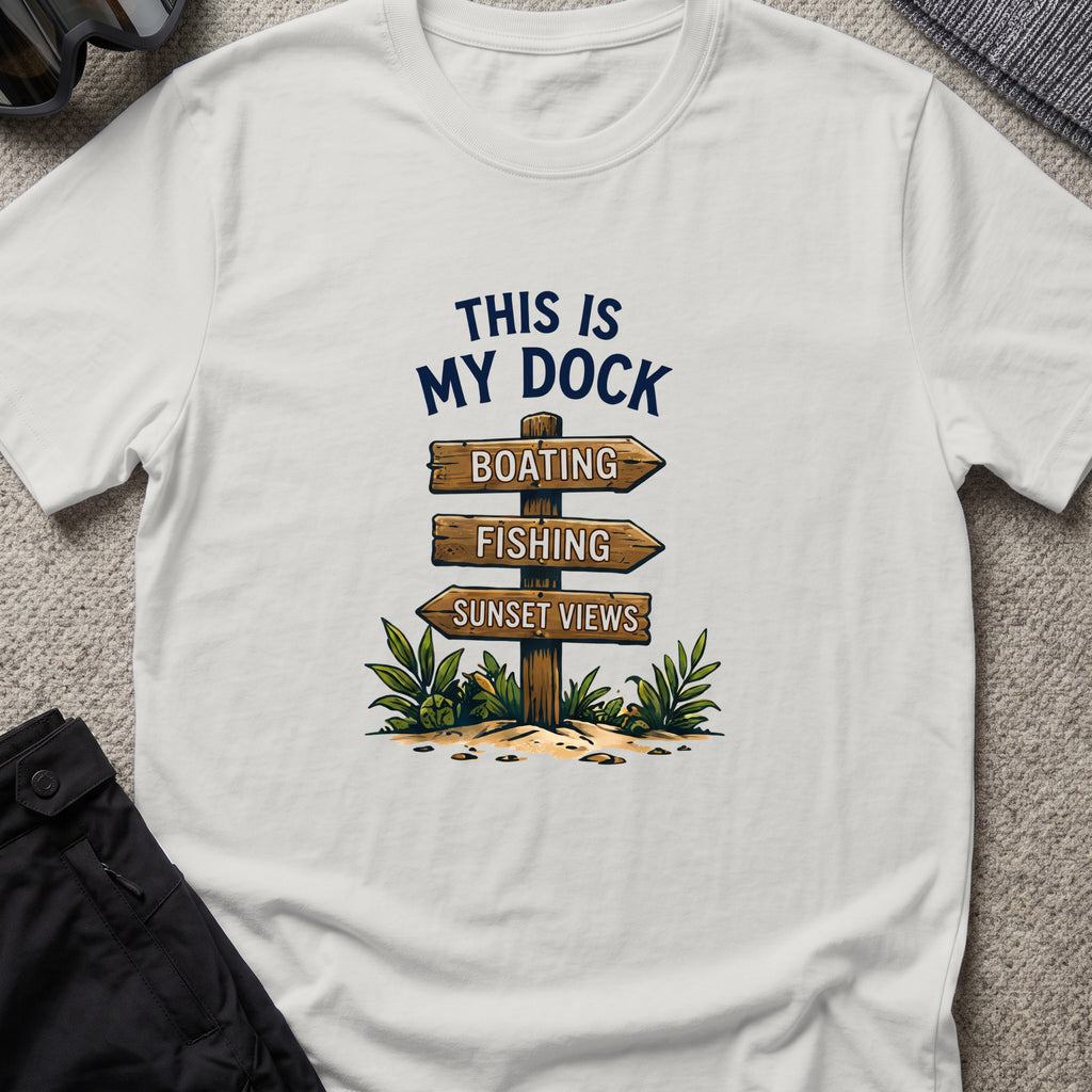 This Is My Dock T-Shirt — Signpost in Ice Grey, front view.