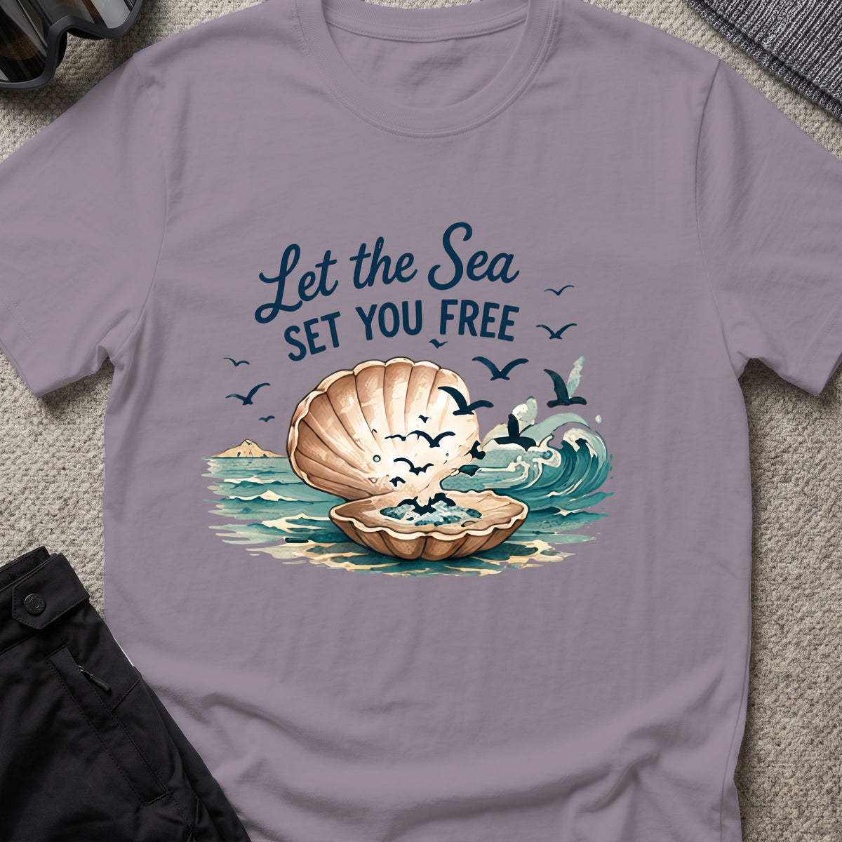 Let the Sea Set You Free T-Shirt in Paragon, front view.