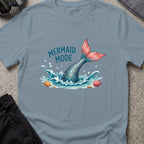 Mermaid Mode T-Shirt in Stone Blue, front view.