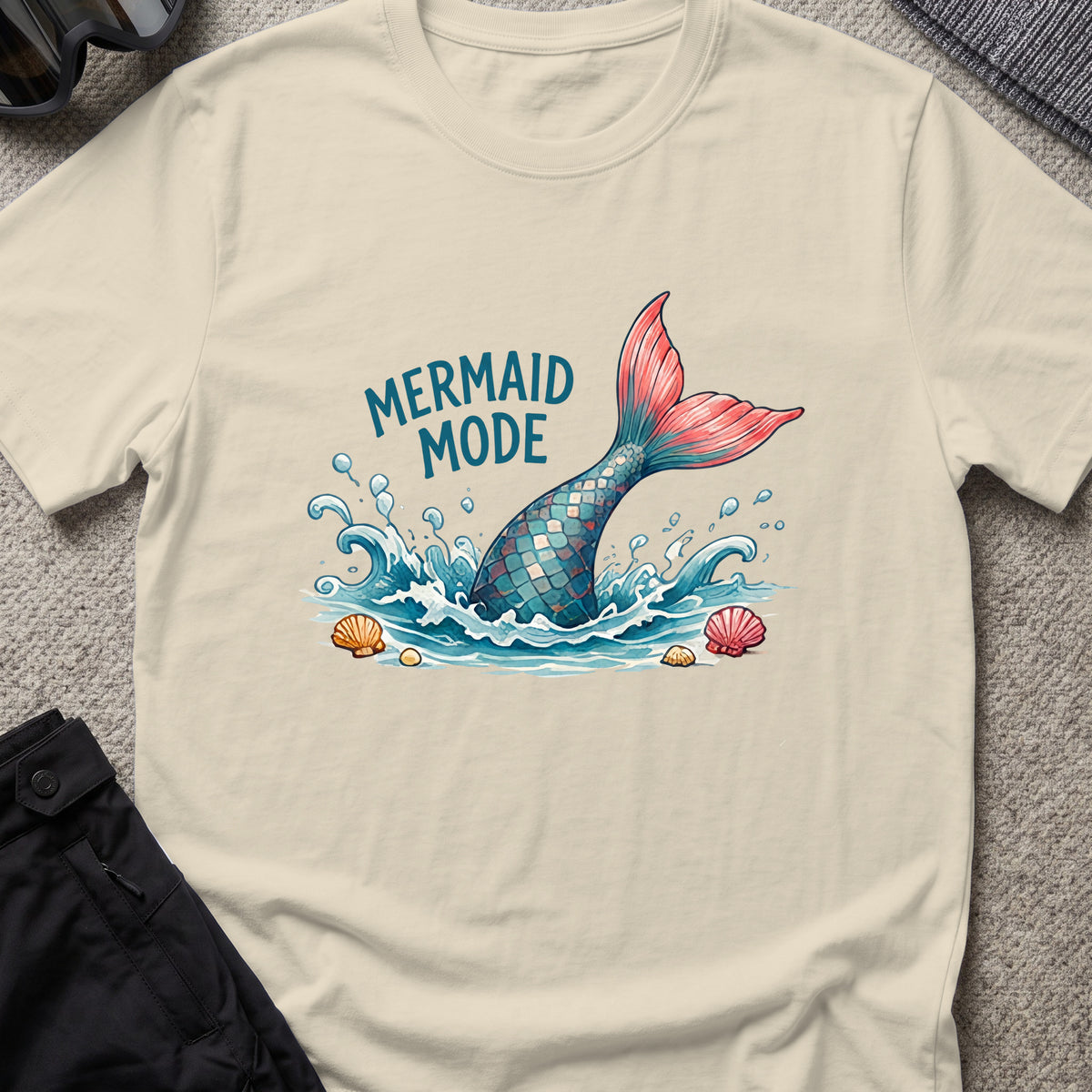 Mermaid Mode T-Shirt in Sand, front view.