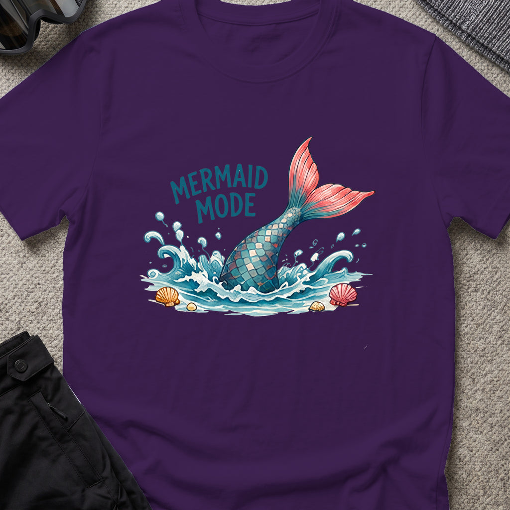 Mermaid Mode T-Shirt in Purple, front view.