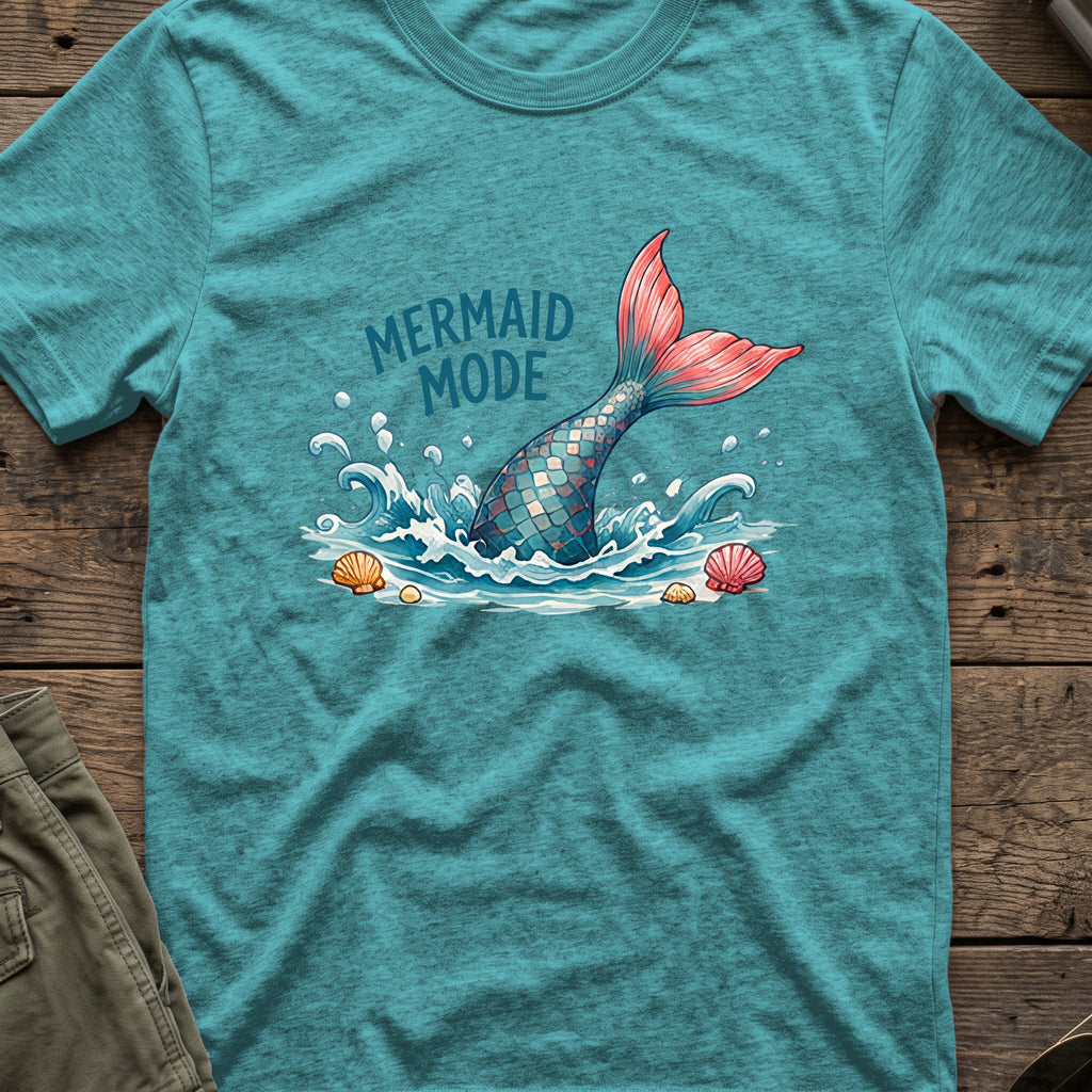 Mermaid Mode T-Shirt in Heather Galapagos Blue, front view.