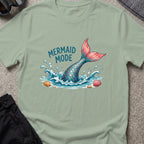 Mermaid Mode T-Shirt in Sage, front view.