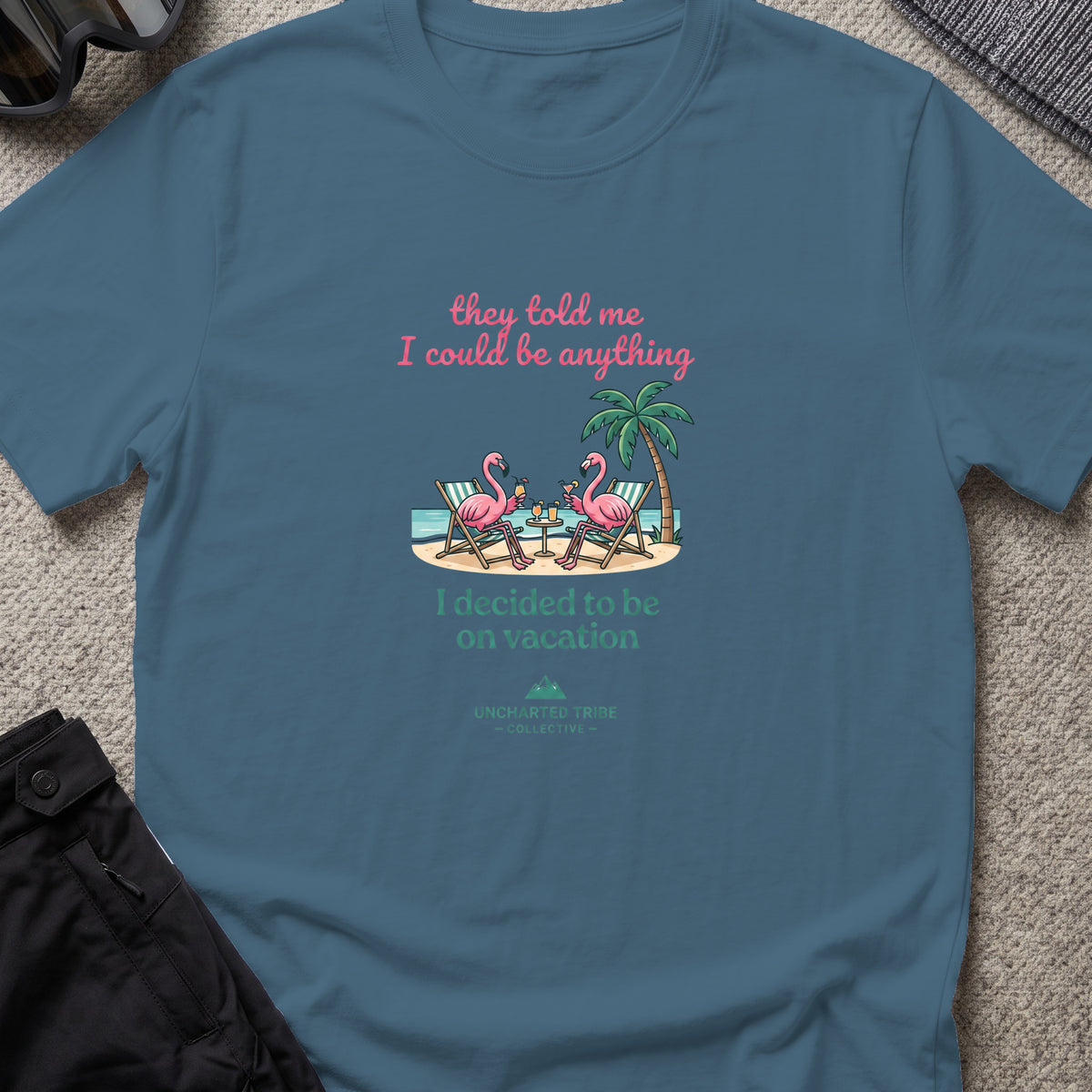 I Can Be Anything T-Shirt in Indigo Blue, front view.
