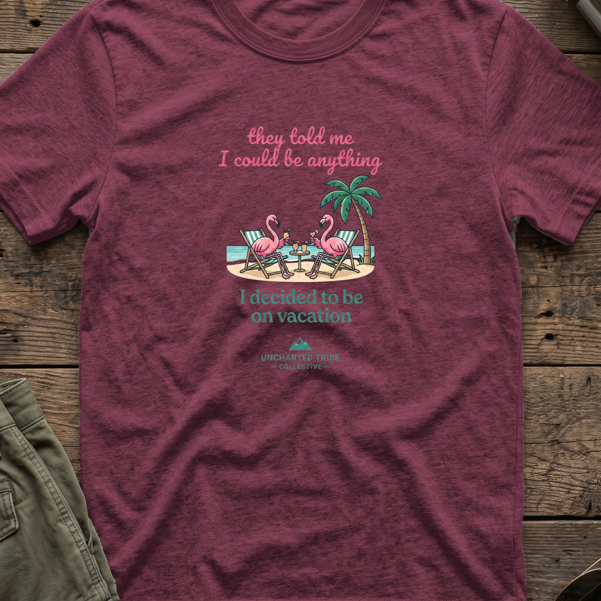 I Can Be Anything T-Shirt in Heather Maroon, front view.