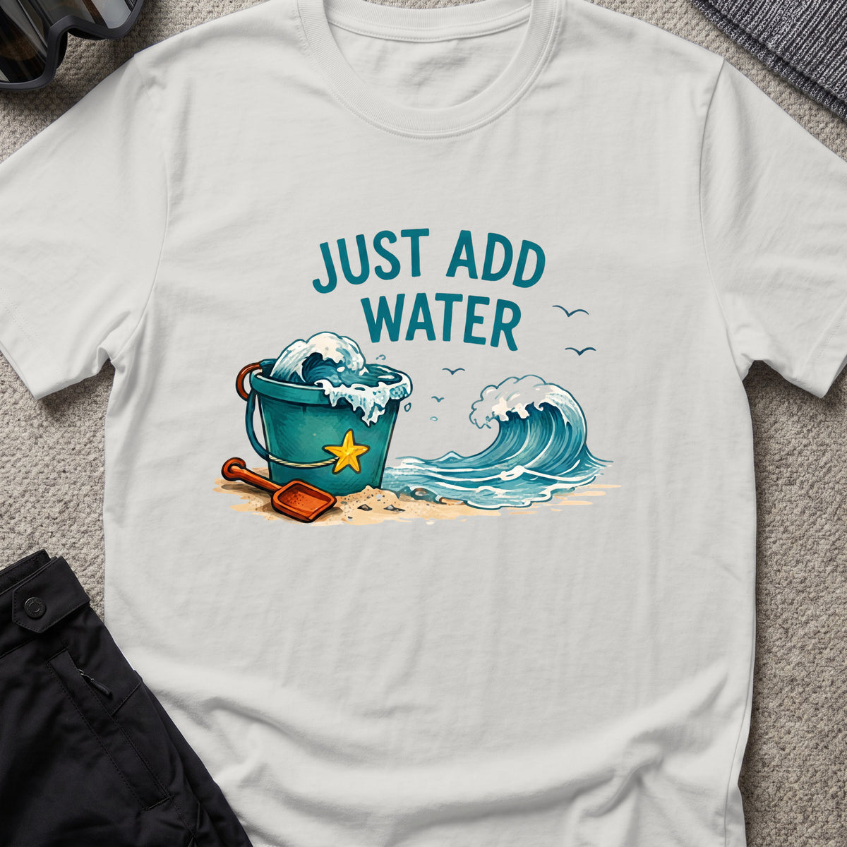 Just Add Water T-Shirt in Ice Grey, front view.