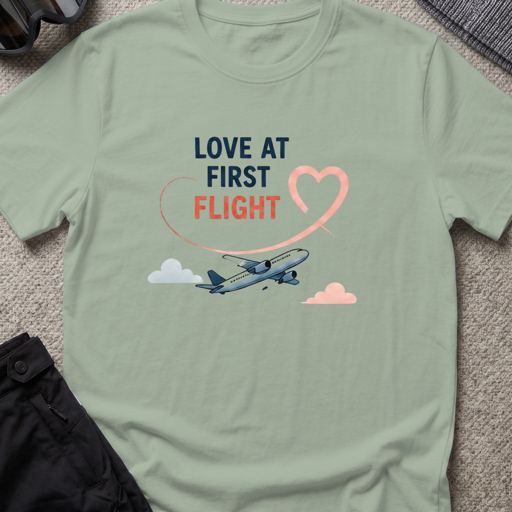 Love at First Flight T-Shirt in Sage, front view.