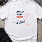 Love at First Flight T-Shirt in White, front view.