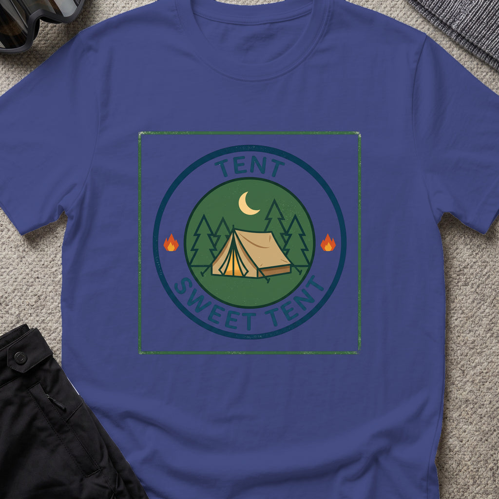 Tent Sweet Tent T-Shirt in Metro Blue, front view.