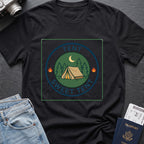 Tent Sweet Tent T-Shirt in Black, front view.