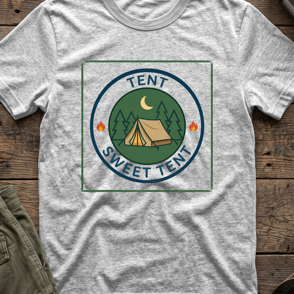 Tent Sweet Tent T-Shirt in Sport Grey, front view.