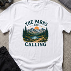 The Parks are Calling T-Shirt in White, front view.