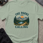 The Parks are Calling T-Shirt in Sage, front view.