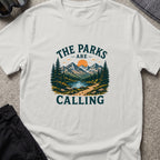 The Parks are Calling T-Shirt in Ice Grey, front view.