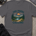 The Parks are Calling T-Shirt in Charcoal, front view.