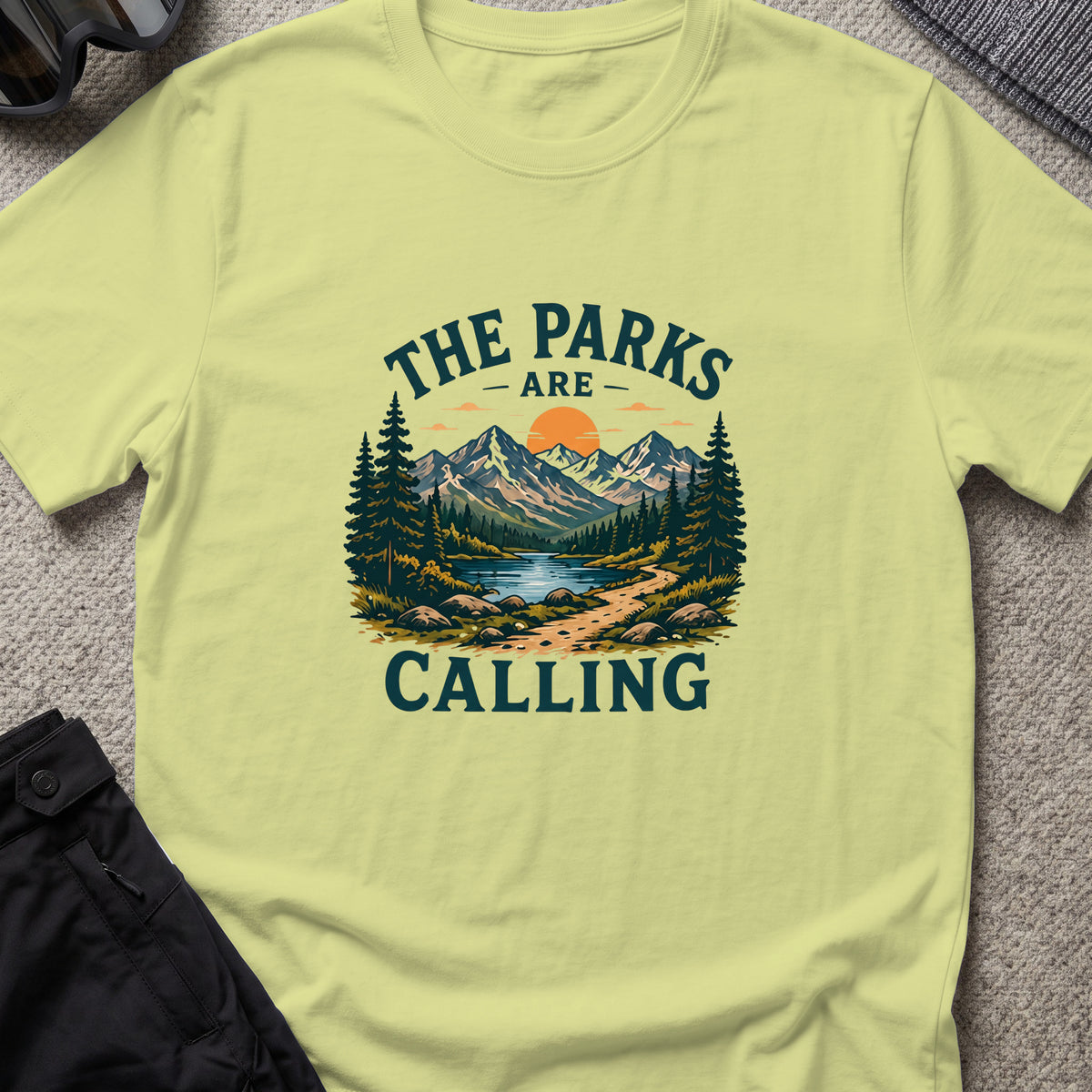 The Parks are Calling T-Shirt in Pistachio, front view.
