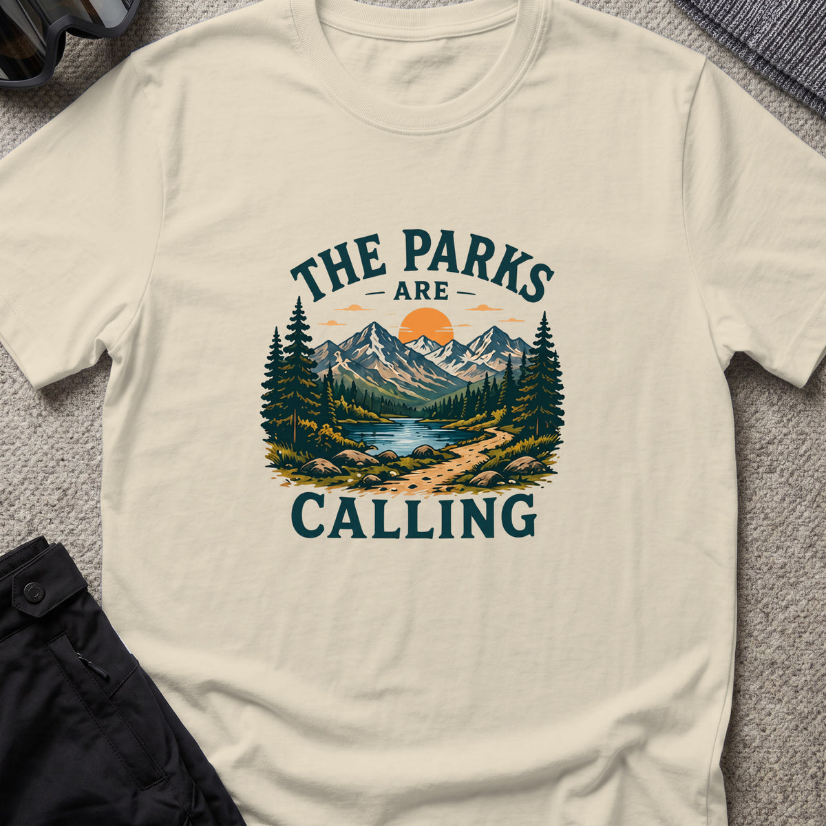 The Parks are Calling T-Shirt in Sand, front view.