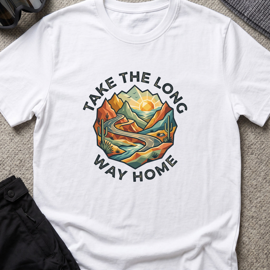Take the Long Way Home T-Shirt in White, front view.