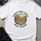 Take the Long Way Home T-Shirt in White, front view.