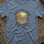 Take the Long Way Home T-Shirt in Heather Indigo, front view.
