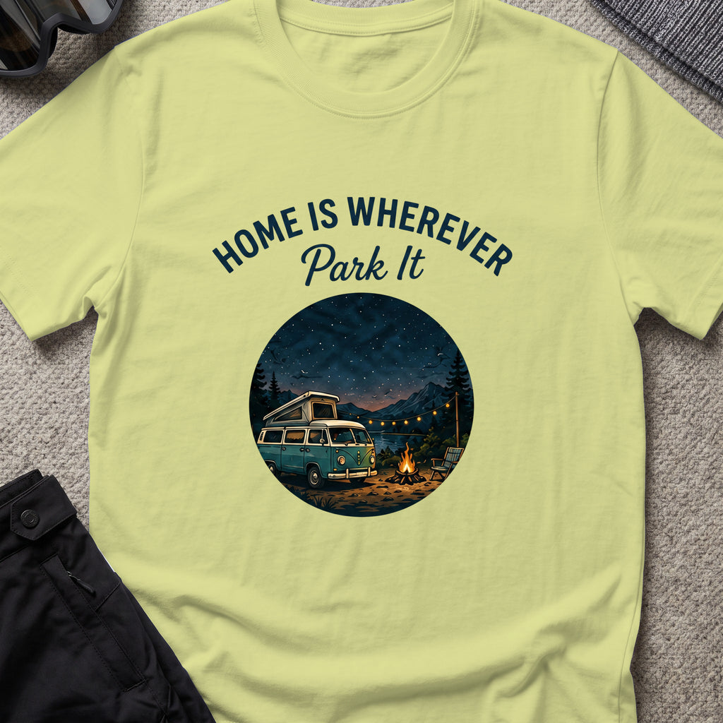 Home is Wherever, Park It T-Shirt in Pistachio, front view.