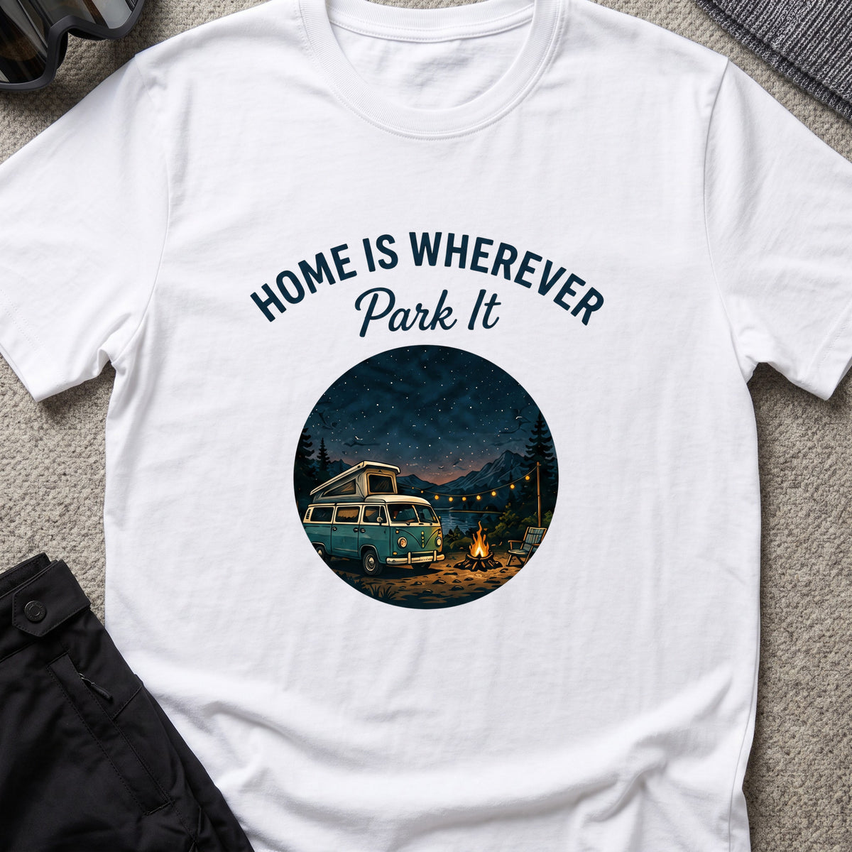Home is Wherever, Park It T-Shirt in White, front view.