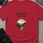 The Best Views T-Shirt in Antique Cherry Red, front view.