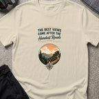 The Best Views T-Shirt in Sand, front view.