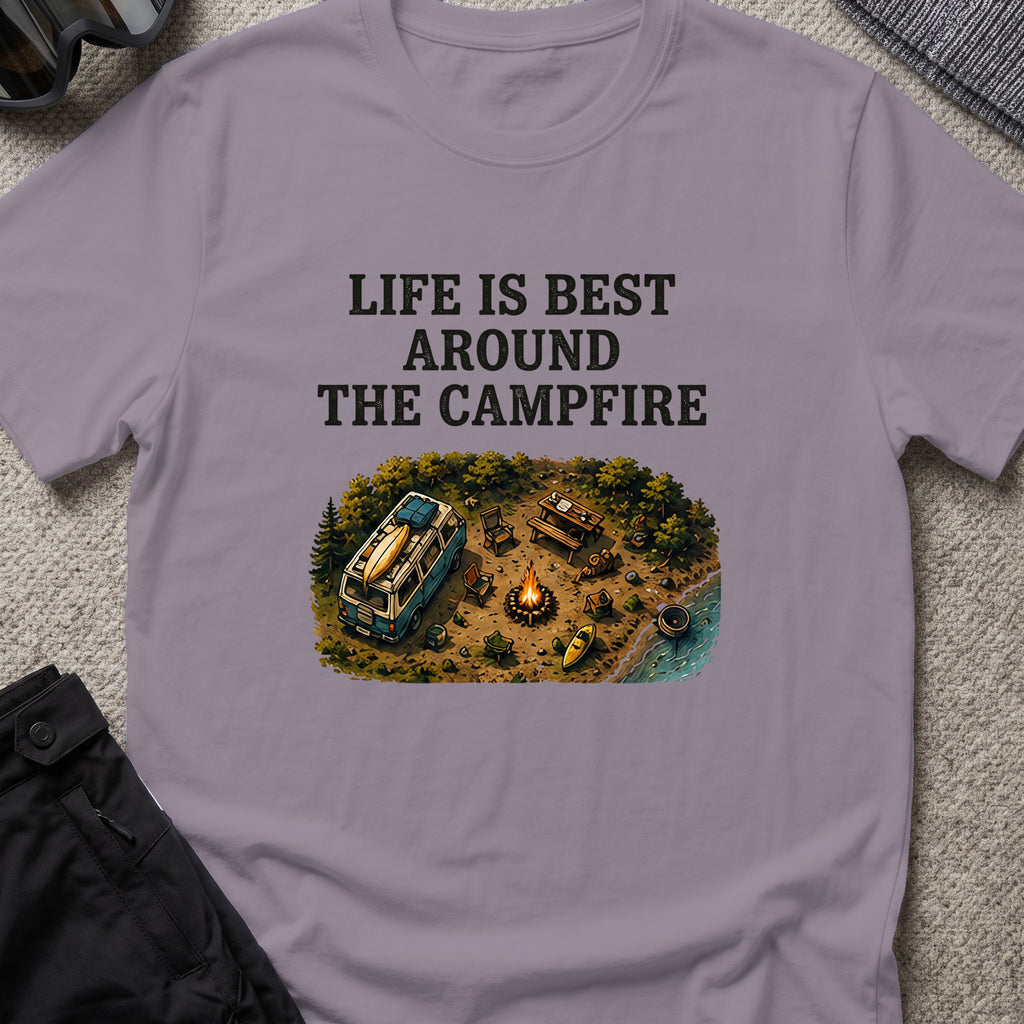 Life is Best Around the Campfire T-Shirt in Paragon, front view.