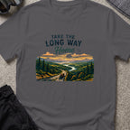 Take The Long Way Home T-Shirt in Charcoal, front view.